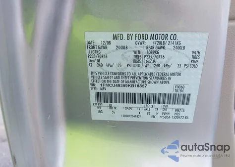 2009 Ford Escape Hybrid Limited z USA, uszkodzony, nr VIN 1FMCU49399KB18857